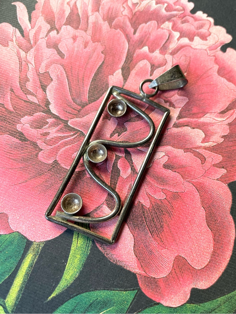 Vintage stamped 925 sterling silver modernist swirl pendant READ